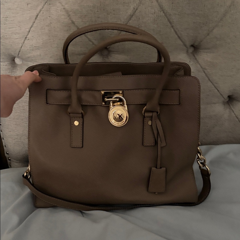 Michael Kors Large Brown Hamilton Satchel with Gold Hardware